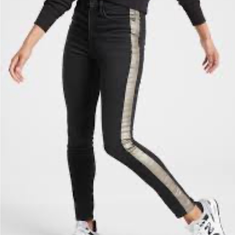 ATHLETA | SCULPTEK ULTRA SKINNY METALLIC TUXEDO STRIPE BLACK Jeans